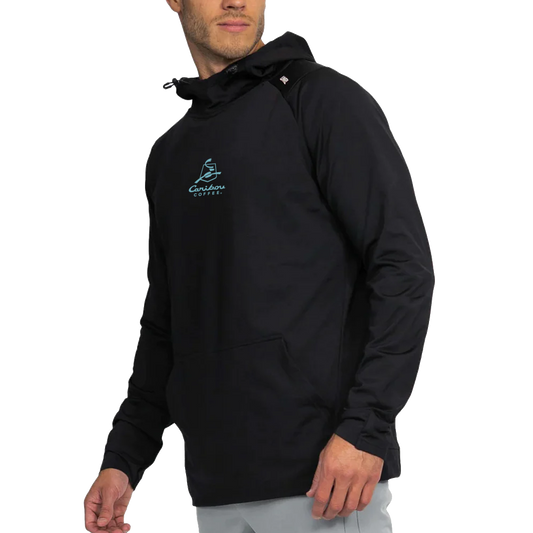 UNRL Unisex Black Crossover Hoodie II (Front Center, Blue Logo)