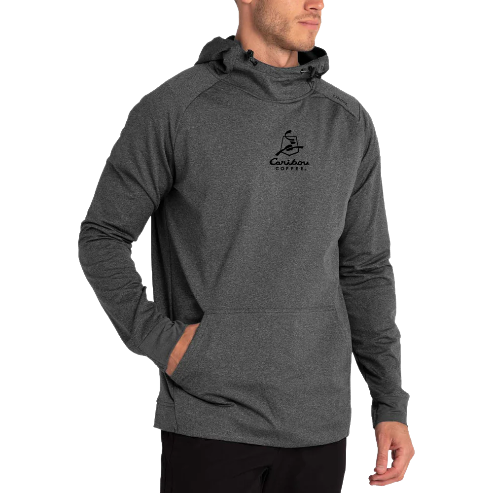 UNRL Unisex Heather Charcoal Crossover Hoodie II (Front Center, Black Logo)