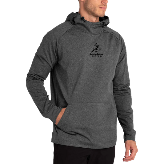 UNRL Unisex Heather Charcoal Crossover Hoodie II (Front Center, Black Logo)