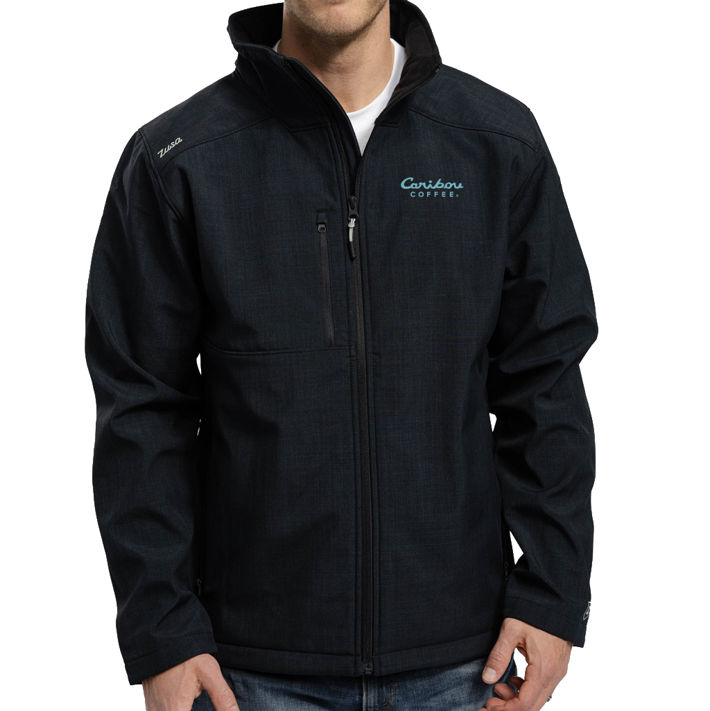 Zusa Men's Black Cross-Hatch Wanderlust Traveler Jacket (Left Chest, Blue Logo)