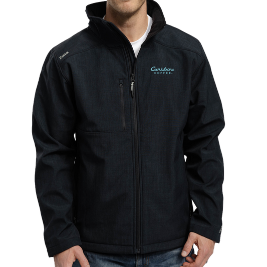 Zusa Men's Black Cross-Hatch Wanderlust Traveler Jacket (Left Chest, Blue Logo)