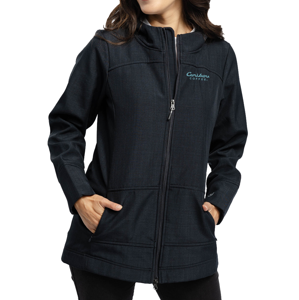 Zusa Women's Black Cross-Hatch Wanderlust Traveler Jacket (Left Chest, Blue Logo)