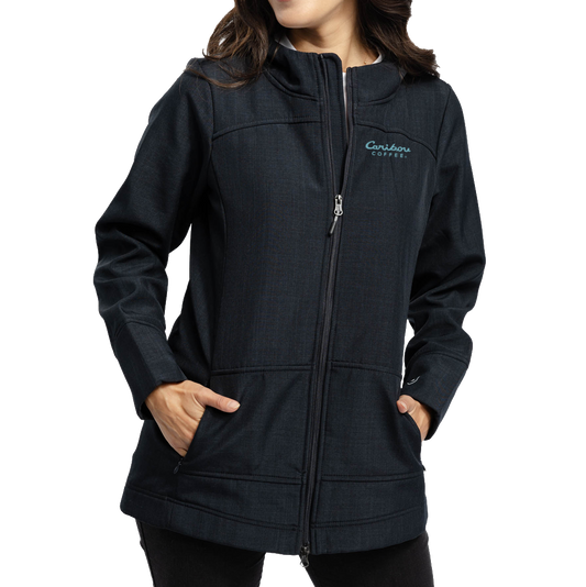 Zusa Women's Black Cross-Hatch Wanderlust Traveler Jacket (Left Chest, Blue Logo)