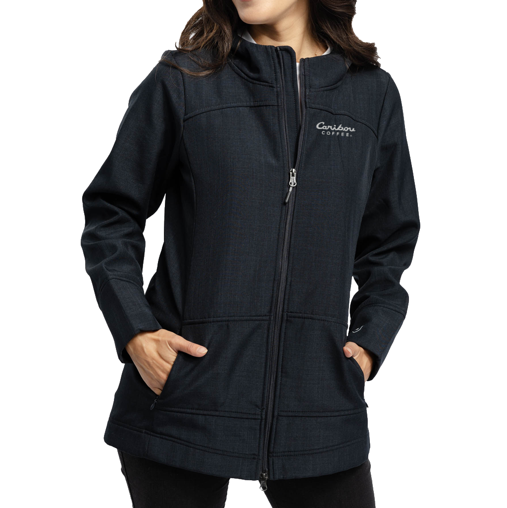 Zusa Women's Black Cross-Hatch Wanderlust Traveler Jacket (Left Chest, Silver Logo)