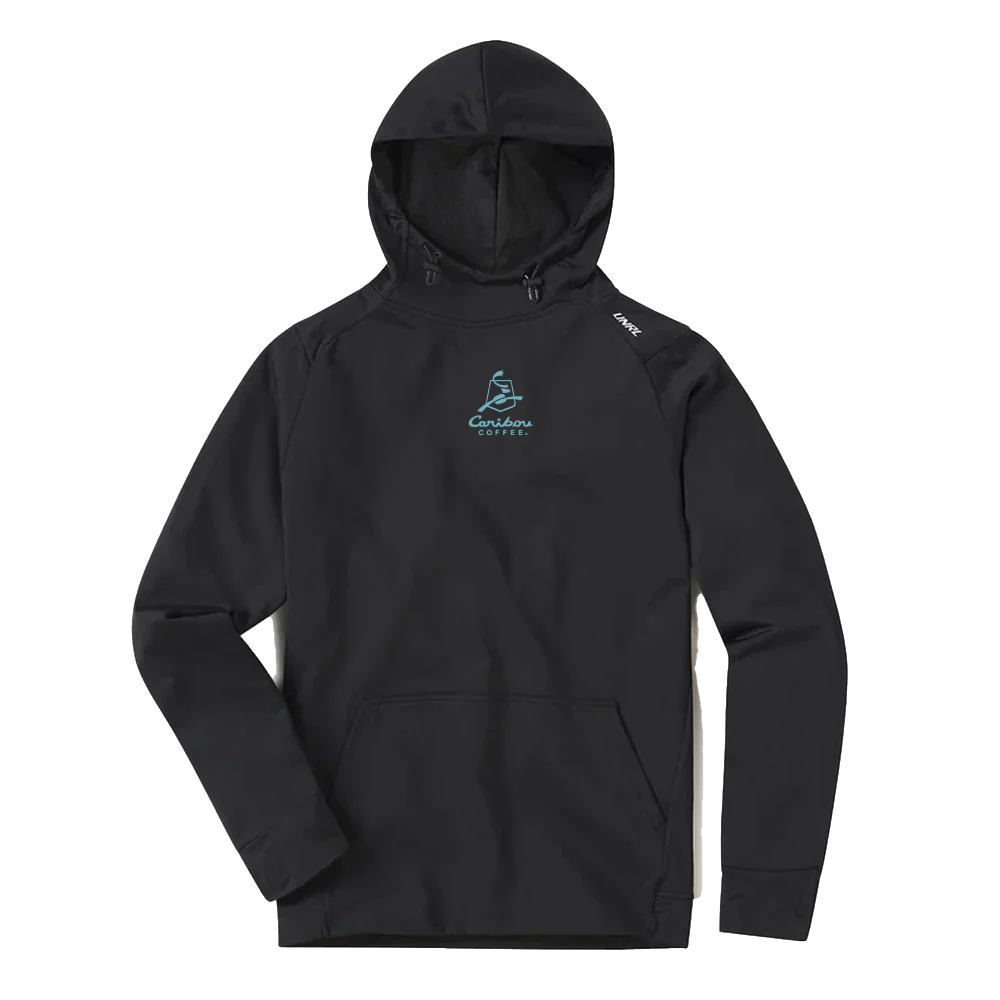 UNRL Unisex Black Crossover Hoodie II (Front Center, Blue Logo)