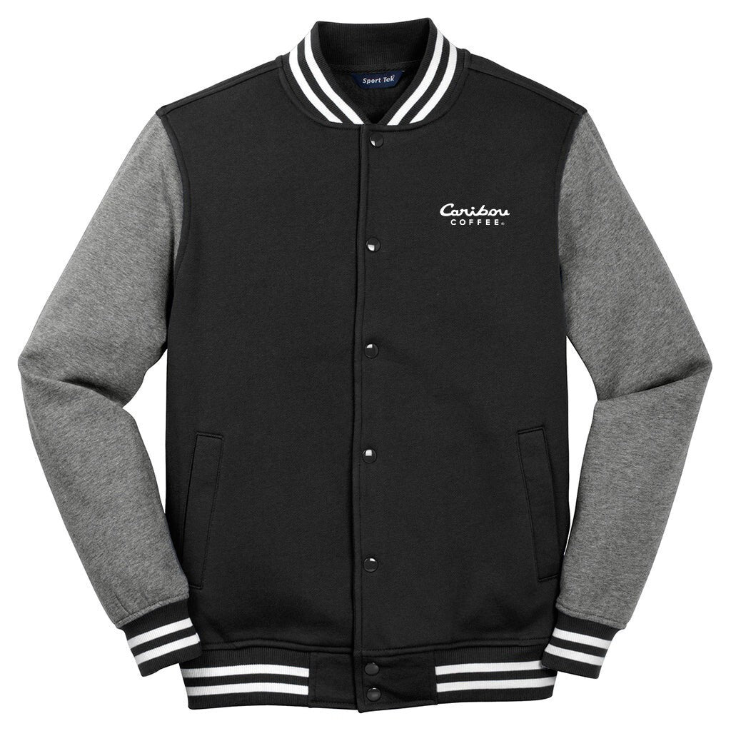 Sport-Tek Men's Black/Vintage Heather Fleece Letterman Jacket