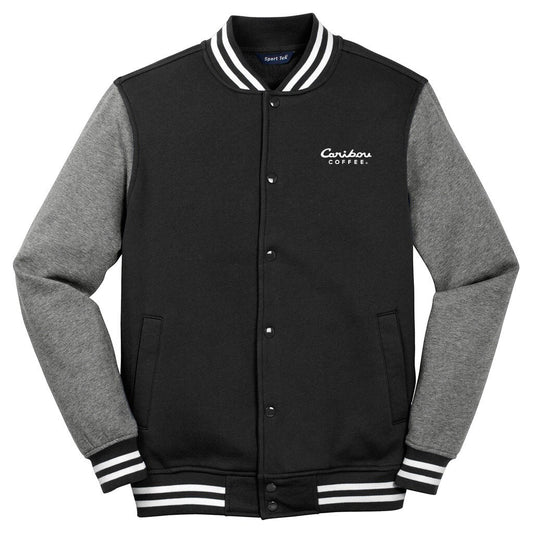 Sport-Tek Men's Black/Vintage Heather Fleece Letterman Jacket